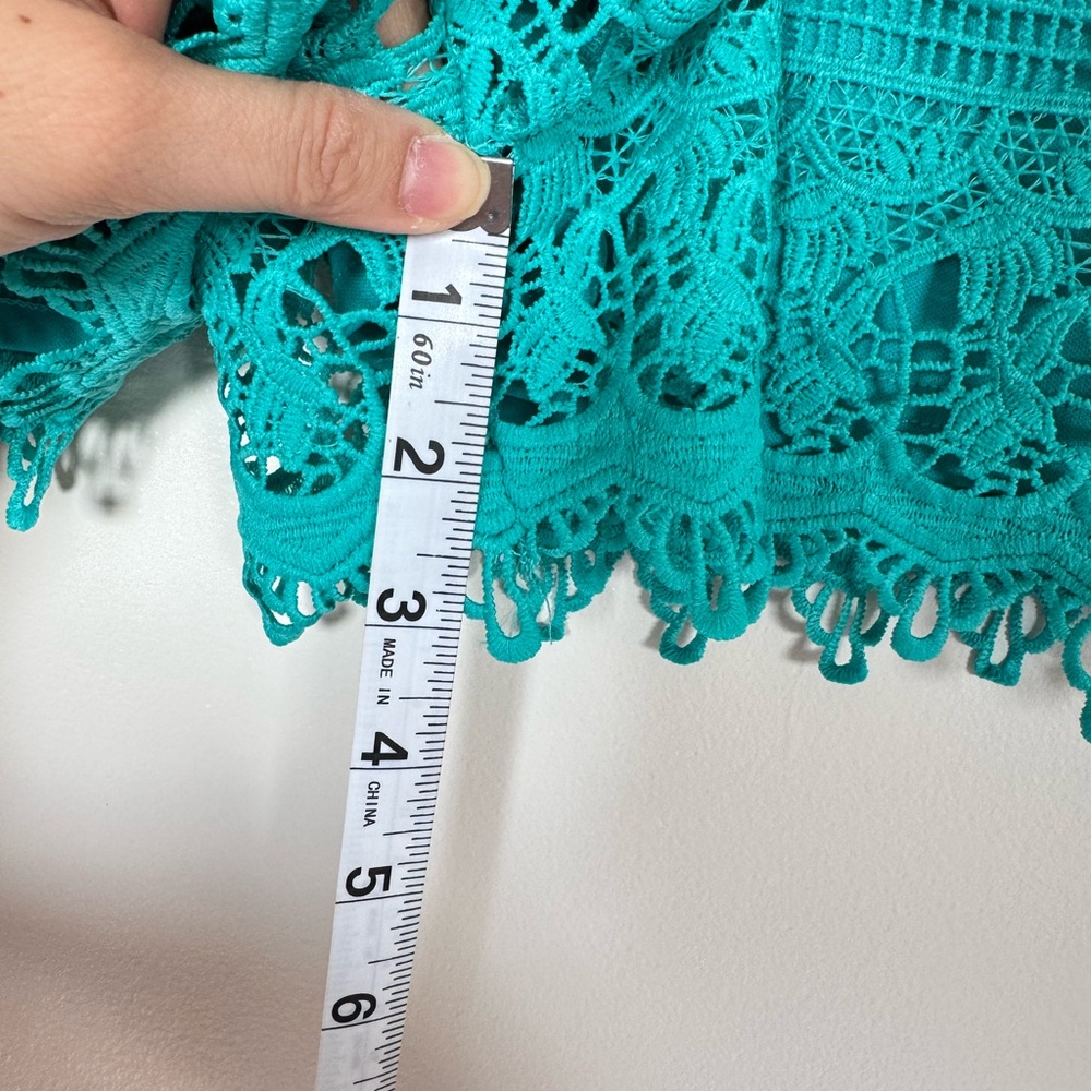 Kathy Womens Large Turquoise Knit Stretch Elastic Waist Shorts Boho Blue Crochet - Picture 7 of 9